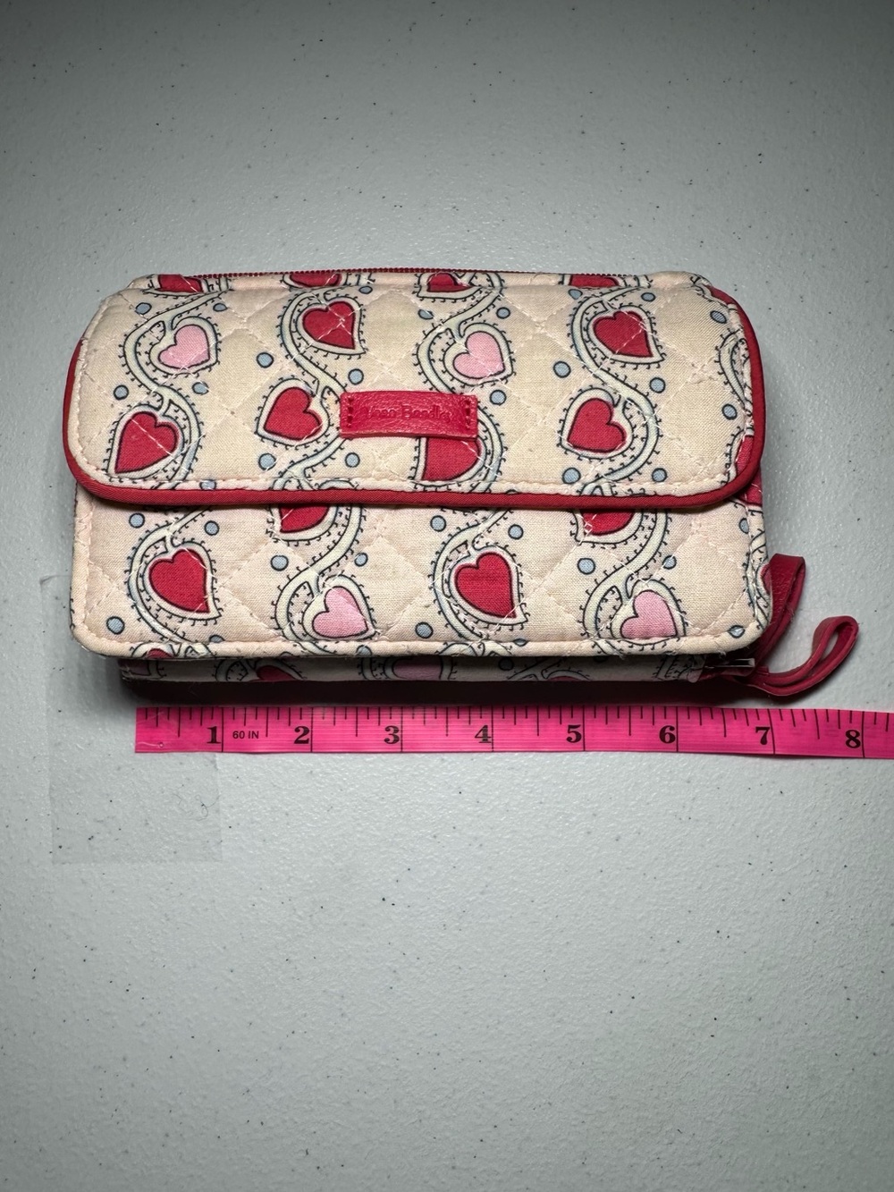 Vera Bradley Heart-Print Quilted Wallet in Cream, Red, Pink